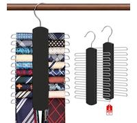 2 Pack Tie Rack for Closet, Premium Wooden Necktie Organizer Storage Tie/Belt Hanger, 360 Degree Swivel Space Saving Ties Holder for Men Hanging 40 Ties Black