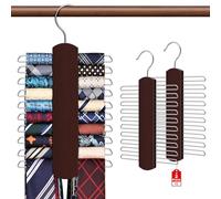 2 Pack Tie Rack for Closet, Premium Wooden Necktie Organizer Storage Tie/Belt Hanger, 360 Degree Swivel Space Saving Ties Holder for Men Hanging 40 Ties, Scarves Red