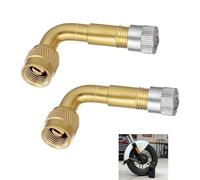 2 Pack Tire Valve Extension 90 Degree, Tyre Valve Extension Adapter, Brass Air Tire Stem Extension, Tire Extender for Passenger Cars, Motorcycles, Bicycles, Trailers, RV, Trucks with Metal Dust Cap