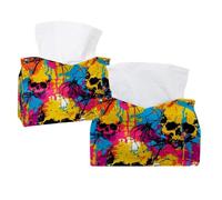 2 Pack Tissue Box Cover, Aesthetic Skulls Spiders Spiderweb Rectangle Tissue Box Holder for Bathroom Kitchen Bedroom Vanity Countertop Home Office Car