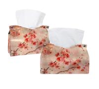 2 Pack Tissue Box Cover, Cherry Blossoms Pattern Rectangle Tissue Box Holder for Bathroom Kitchen Bedroom Vanity Countertop Home Office Car