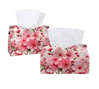 2 Pack Tissue Box Cover, Cherry Blossoms Pink Pattern Rectangle Tissue Box Holder for Bathroom Kitchen Bedroom Vanity Countertop Home Office Car