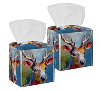 2 Pack Tissue Box Cover, Colorful Puzzle Pieces Elk Background Square Tissue Box Holder for Bathroom Dresser Table Countertop Night Stand Office Car