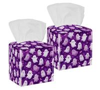 2 Pack Tissue Box Cover, Cute Ghosts on Purple Background Square Tissue Box Holder for Bathroom Dresser Table Countertop Night Stand Office Car