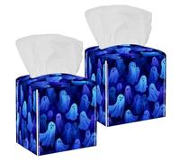 2 Pack Tissue Box Cover, Halloween Ghosts Spooky Blue Pattern Square Tissue Box Holder for Bathroom Dresser Table Countertop Night Stand Office Car