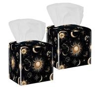 2 Pack Tissue Box Cover Holder, Art Cosmic Space with Sun Moon Star Planet and Constellations Square Napkin Facial Tissues Holder Dispenser for Bedroom Bathroom Tabletop Office Car