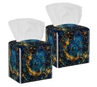 2 Pack Tissue Box Cover Holder, Astrology Wheel with Zodiac Signs on Constellation Map Square Napkin Facial Tissues Holder Dispenser for Bedroom Bathroom Tabletop Office Car