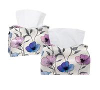 2 Pack Tissue Box Cover Holder, Beautiful Pink Purple Blue Flowers Rectangular Napkin Facial Tissues Holder Dispenser for Bedroom Bathroom Office Home