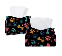 2 Pack Tissue Box Cover Holder, Colorful Seamless Paw Hearts and Bones Rectangular Napkin Facial Tissues Holder Dispenser for Bedroom Bathroom Office Home