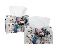 2 Pack Tissue Box Cover Holder, Cute Bunny Holding a Bouquet of Branches Holly Berries Rectangular Napkin Facial Tissues Holder Dispenser for Bedroom Bathroom Office Home