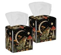 2 Pack Tissue Box Cover Holder, Cute Frog Retro Mushroom Wildflower Square Napkin Facial Tissues Holder Dispenser for Bedroom Bathroom Tabletop Office Car