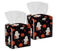 2 Pack Tissue Box Cover Holder, Cute Halloween Party Ghosts Dark Background. Square Napkin Facial Tissues Holder Dispenser for Bedroom Bathroom Tabletop Office Car