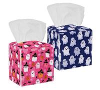 2 Pack Tissue Box Cover Holder, Cute Halloween White Ghosts Pattern Square Napkin Facial Tissues Holder Dispenser for Bedroom Bathroom Tabletop Office Car