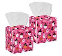 2 Pack Tissue Box Cover Holder, Cute Little Halloween Ghosts on Pink Background Square Napkin Facial Tissues Holder Dispenser for Bedroom Bathroom Tabletop Office Car