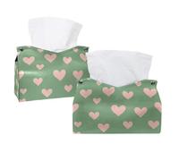 2 Pack Tissue Box Cover Holder, Cute Lovely Pink Hearts Pattern in Sage Green Background Rectangular Napkin Facial Tissues Holder Dispenser for Bedroom Bathroom Office Home