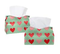2 Pack Tissue Box Cover Holder, Cute Lovely Valentine's Day Pink Hearts Rectangular Napkin Facial Tissues Holder Dispenser for Bedroom Bathroom Office Home