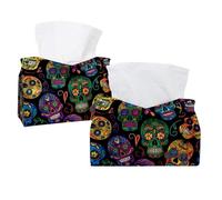 2 Pack Tissue Box Cover Holder, Day of the Dead Skulls Aesthetic Pattern Rectangular Napkin Facial Tissues Holder Dispenser for Bedroom Bathroom Office Home