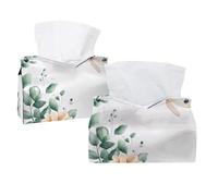 2 Pack Tissue Box Cover Holder, Green Plants Simple Flowers and Flying Dragonfly Rectangular Napkin Facial Tissues Holder Dispenser for Bedroom Bathroom Office Home