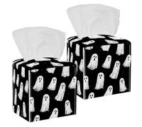 2 Pack Tissue Box Cover Holder, Halloween Ghosts Background Spooky Pattern Square Facial Napkin Dispenser for Bedroom Bathroom Countertop Night Stands Table Office Car