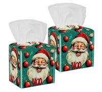 2 Pack Tissue Box Cover Holder, Laughing Santa Claus Pattern Square Facial Napkin Dispenser for Bedroom Bathroom Countertop Night Stands Table Office Car