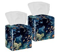 2 Pack Tissue Box Cover Holder, Little Kittens Walk Among Beautiful Flowers Square Napkin Facial Tissues Holder Dispenser for Bedroom Bathroom Tabletop Office Car