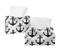 2 Pack Tissue Box Cover Holder, Nautical Theme Black and White Anchor Rectangular Napkin Facial Tissues Holder Dispenser for Bedroom Bathroom Office Home