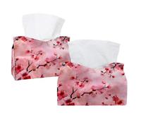 2 Pack Tissue Box Cover Holder, Pink Cherry Blossoms Rectangular Napkin Facial Tissues Holder Dispenser for Bedroom Bathroom Office Home