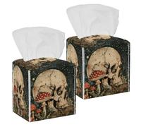 2 Pack Tissue Box Cover Holder, Skull Mushroom Vintage Plants Moon Garden Square Napkin Facial Tissues Holder Dispenser for Bedroom Bathroom Tabletop Office Car