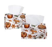 2 Pack Tissue Box Cover Holder, Thanksgiving Fallen Leaves and Autumn Elements Rectangular Napkin Facial Tissues Holder Dispenser for Bedroom Bathroom Office Home