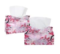 2 Pack Tissue Box Cover Holder, Watercolor Pink Cherry Blossoms Japanese Pattern Rectangular Napkin Facial Tissues Holder Dispenser for Bedroom Bathroom Office Home