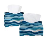 2 Pack Tissue Box Cover, Nautical Sea Tides Pattern Rectangle Tissue Box Holder for Bathroom Kitchen Bedroom Vanity Countertop Home Office Car