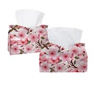 2 Pack Tissue Box Cover, Pink Cherry Blossoms Seamless Pattern Rectangle Tissue Box Holder for Bathroom Kitchen Bedroom Vanity Countertop Home Office Car