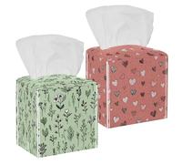 2 Pack Tissue Box Cover, PU Leather Square Tissue Box Holder with Bottom Belt for Bathroom Home Desk Car Office, 5’’X5’’X5'', Cute Doodled Hearts with Dots on Pink Background