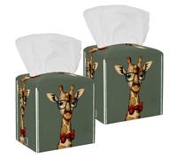 2 Pack Tissue Box Cover, PU Leather Square Tissue Box Holder with Bottom Belt for Bathroom Home Desk Car Office, 5’’X5’’X5'', Cool Giraffe Hipster Animal Neck
