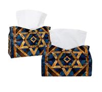 2 Pack Tissue Box Cover, Retro Star of David Art Blue Pattern Rectangle Tissue Box Holder for Bathroom Kitchen Bedroom Vanity Countertop Home Office Car