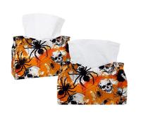 2 Pack Tissue Box Cover, Seamless Halloween Skulls Spiders Spiderweb Rectangle Tissue Box Holder for Bathroom Kitchen Bedroom Vanity Countertop Home Office Car