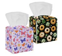 2 Pack Tissue Box Cover, Square Tissue Case, St. Patrick's Four Leaf Clover Donut Decorative Cube Paper Box Case for Bathroom, Desktop, Night Stands, Office