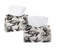2 Pack Tissue Box Cover, Underwater World Sea Animals Whale Turtle Octopus Seahorse Rectangle Tissue Box Holder for Bathroom Kitchen Bedroom Vanity Countertop Home Office Car