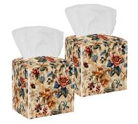 2 Pack Tissue Box Cover, Vintage Beautiful Flowers Seamless Pattern Square Tissue Box Holder for Bathroom Dresser Table Countertop Night Stand Office Car