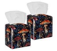 2 Pack Tissue Box Cover, Vintage Mushroom Retro Dark Pattern Square Tissue Box Holder for Bathroom Dresser Table Countertop Night Stand Office Car