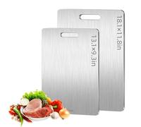 2 Pack Titanium Cutting Board Sets, Pure 316L Stainless Steel Cutting Board for Kitchen, Food Grade Double Side Chopping Board, Large Cooking Board for Meat Fruit Vegatable, 18.1×11.8 and 13.3×9 Inch