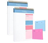 2 Pack To Do List Notebook, Undated Daily Planner with 2 Pack Rose Red and Light Blue Sticky Notes, A5 Spiral To Do List Notepad Totally 100 Page, Suitable for Work, Study and Personal Organization
