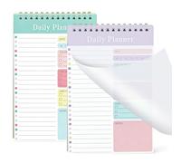 2 Pack To Do List Notepad - Undated Daily Planner A5 Spiral Notebook - 104 Page Things To Do List Pad with Hourly Schedule Checklist - Daily Task Planner for Weekly Planning Work Study