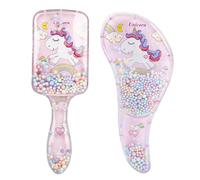 2 Pack Toddler Hair Brush Set, Unicorn Sequin Sequin Airbag Comb, Girls Detangle Brushes Paddle Brushes Set, Soft Bristles for Curly Straight Long and Short Hair of Children and Girls (Pink-A)