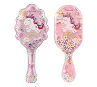 2 Pack Toddler Hair Brush Set, Unicorn Sequin Sequin Airbag Comb, Girls Detangle Brushes Paddle Brushes Set, Soft Bristles for Curly Straight Long and Short Hair of Children and Girls (Pink-B)