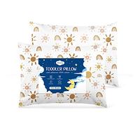 2-Pack Toddler Pillow,13X18 Cotton Toddler Pillows for Sleeping, Machine Washable Kids Pillows with Pillowcase, Perfect for Travel, Toddlers Cot (Sunny Rainbow)