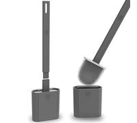 2 Pack Toilet Brush, Bathroom Silicone Toilet Brushes and Holder Sets with No-Slip Long Plastic Handle and Soft Flexible Bristles, Toilet Brushes with holders and Base for Anti-drip (Grey)
