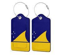 2 Pack Tokelau Island Flag Leather Luggage Tag for Suitcase with ID Label Privacy Cover Address Card Stainless Steel Loop Travel Tags for Cruise Ships Airport Bag Backpack