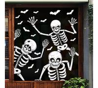 (2 Pack) Tomario Large Halloween Window Clings Stickers Decoration, Window Decal with Reusable Skeleton Skull Bat Scary Theme Pattern for Halloween Window Decoration Indoor Home Office Party