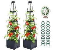 2 Pack Tomato Planter with Trellis, 57" Raised Garden Bed Planter Box with Trellis, Self-Watering Tomato Planter with Cage for Climbing Plants Vegetable Vine Flowers Patio Outdoor Indoor